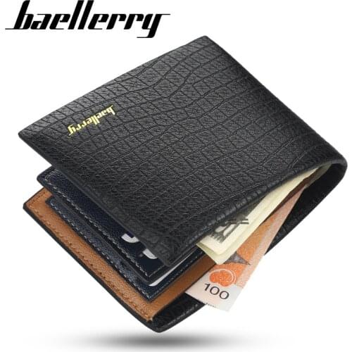 Baellerry Men Short Business Purse Male Soft Leather Bag Card Holder Coin Pocket Wallets with Crocodile Pattern billetera hombre