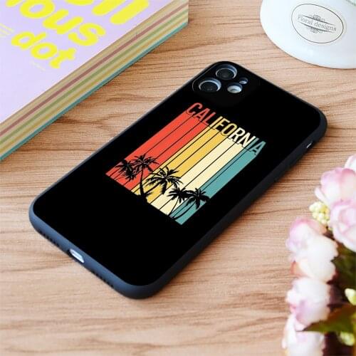 For iPhone Vintage Palms 80S Retro California Stripes Print Soft Matt Apple iPhone Case 6 7 8 11 12 Plus Pro X XR XS MAX SE