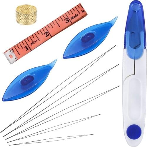 Imazy 10 Pcs Beading Needles Set Big Eye Needles Practical Tatting Shuttle Tape Measure Sewing Accessories For Jewelry Making