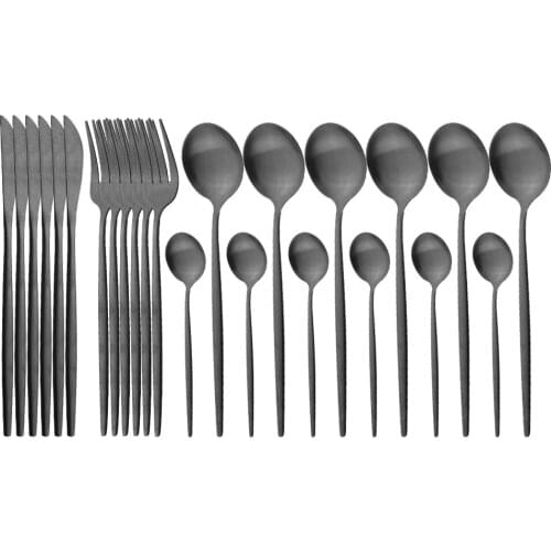 24Pcs/6Set Black Matte Tableware Flatware Cutlery Set Stainless Steel Dinnerware Set Western Fork Spoon Silverware For Kitchen