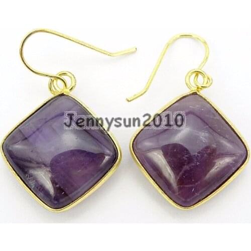 Natural Ame-thyst Gems Stone Diagonal Square Healing Reiki Chakra Pendant Hook Earrings Set 5 Pairs/Pack