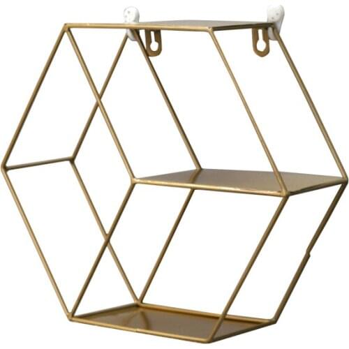 Nordic Style Storage Shelf Wall Decoration Pendant Cabinet Iron Hanging Modern Ornaments Golden