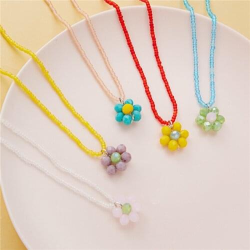 New Korean Sweet Cute Acrylic Crystal Soft Ceramic Fruit Pearl Flower Bead Pendant Necklace For Women Beaded Necklaces Jewellery