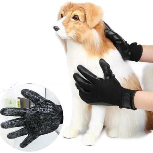 Pet grooming gloves Dog Cat Hair Cleaning Brush Comb Black Soft Rubber Five Fingers Deshedding Pet Glove for Animals drop ship