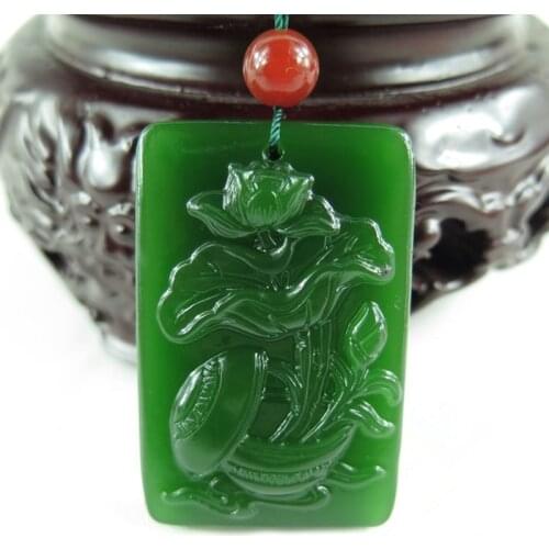 Natural Dry-Green Stone Flower Pendants Fine Carving Lucky Fine Carved Pendant Necklace For Women Men Jewelry