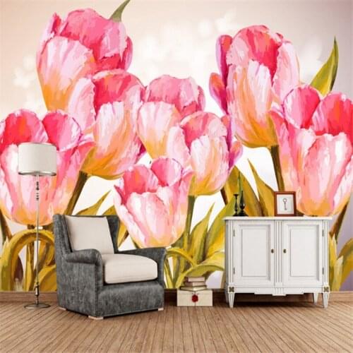 Custom 3d HD photo wallpaper elegant Europe America oil hand painting pink relief rose indoor hotel TV background wall painting