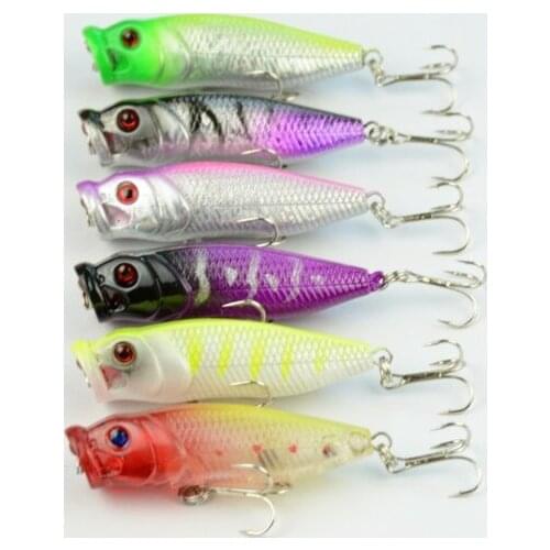 Popper Lure 6Pcs 6.5cm 9.2g Top Layer Artificial Fishing Bait Soft Plastic Swisher Colorful Trolling Tackles Hook 3D Eyes Laser