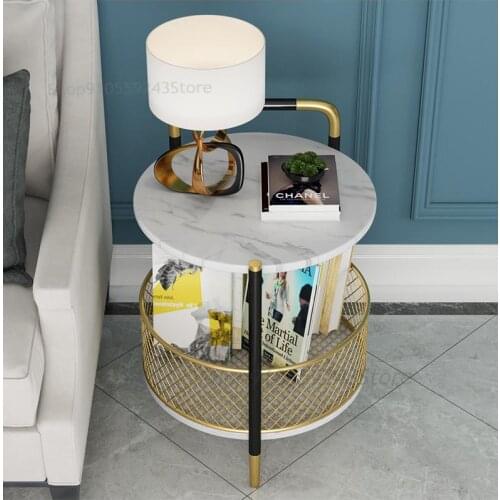 Nordic Light Luxury Rock Board Side Table Living Room Storage Balcony Mini Round Table Simple Modern Creative Sofa Table Side Ta