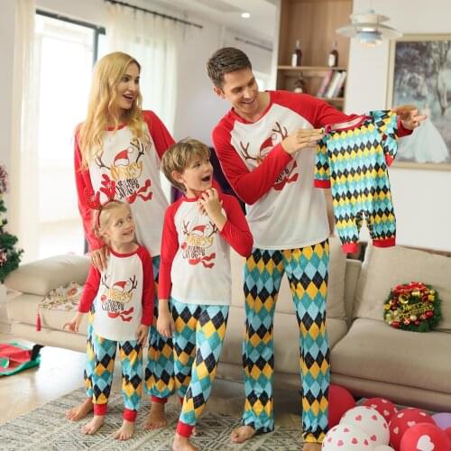 Christmas Homewear for Family Matching Parent Children Sleepwear Baby Boys Tops+Pants 2pcs Autumn Teens Patchwork Plaid Pajamas