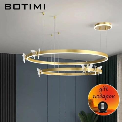 Minimalist Modern Golden Butterfly Led Chandelier Black Brushed Rings Home Lighting Ceiling Mounted Chandeliers Hanging Lamp