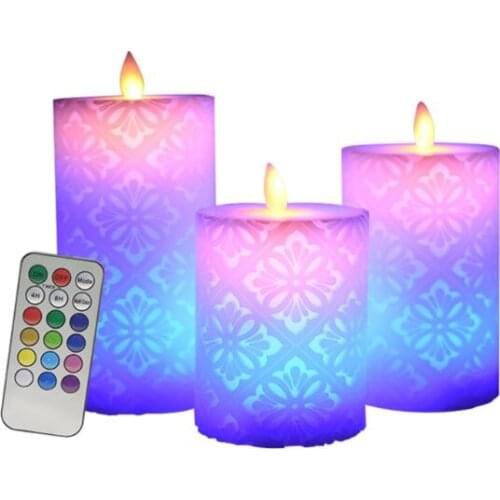 X7AB Hollow-out Floral Pattern Led Candle Dancing Flame Led Light Wax Pillar Candle