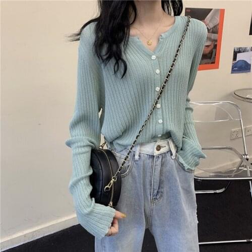 All Match Cardigan Womens Knitted Tops Thin Spring Autumn New Style 2021 Long Sleeved Slim Sweater V—Neck Loose Soft Jackets