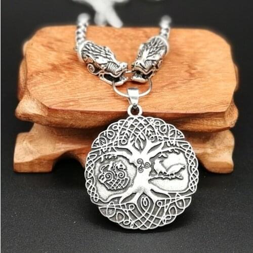 Vintage Tree Pendant Antique Silver Viking World Tree Totem Amulet Mens Necklace
