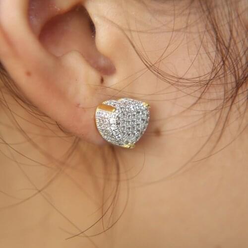 New 100% 925 Sterling Silver Earring screwback gold silver color Real prong micro pave AAA cz heart women earring