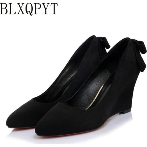 BLXQPYT Size 33-43 New Spring Autumn Womens Pumps Pointed toe Wedges High Heels concise Elegant high Quality wedding shoes 158