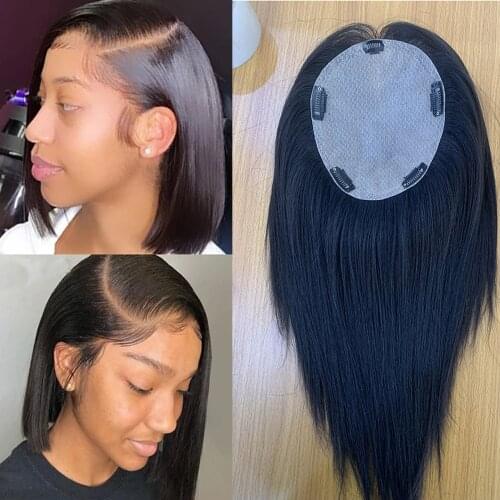 Big size Human Hair Topper Wig For Women Straight Intermediate Full Silk Base 13*15cm With Clips In Hair Toupee Remy Hairpiece