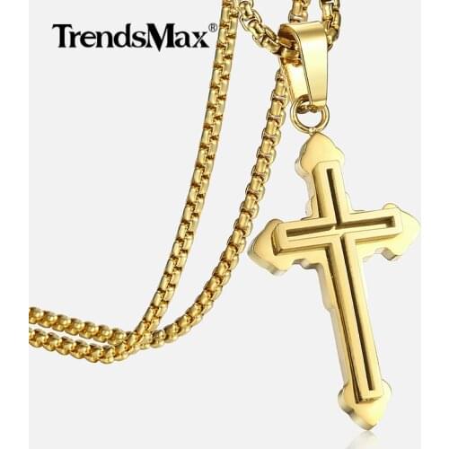 Womens Mens Cross Necklace Gold Stainless Steel Pendant Necklace Wholesale Religious Jewelry Valentines Gifts KPM145
