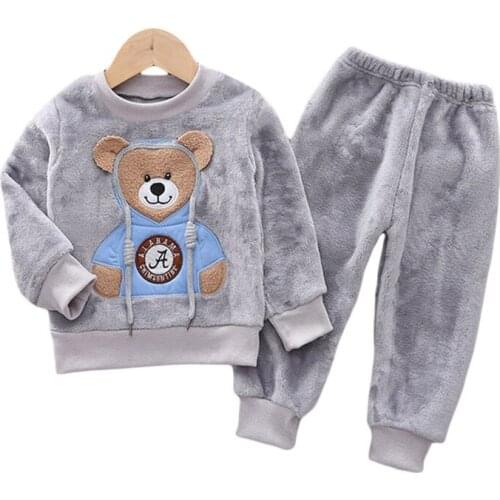 Winter Kid Pajamas Suit Children Clothes 2021 New Warm And Velvet Cute Cartoon Baby Boy Girl Home Service Two-piece Suit 0-5Y