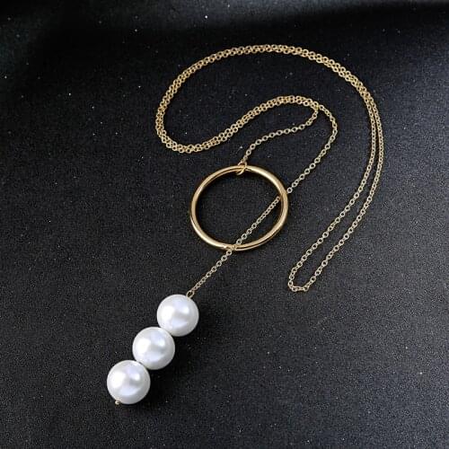 Gold Color Round Circle Imitation Pearl Pendant Necklace For Women Gifts Fashion Jewelry Wholesale