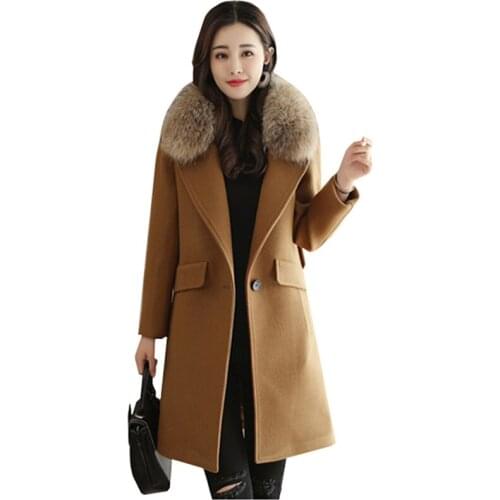 2020 Winter warm Woolen jacket Slim Womens Long Coats Single-breasted Wool Blend and Jacket Turn-down Collar Ladies Office Coats