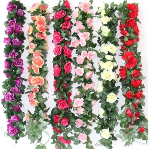 250CM Silk Roses Lvy Vine Green Leaves Garland For Home Wedding Decoration Fake Leaf Diy Hanging Garland Artificial Flowers