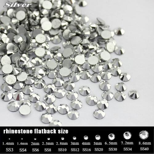 288-1440pcs/Lot, ss3-ss34 Sliver Flat Back Rhinestones crystal decorations Non Hot Fix Glue on Rhinestone