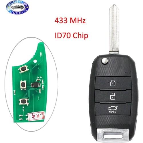 3 Button Folding Flip Remote Key Keyless Fob 433MHz With 4D70 Chip For Kia K3