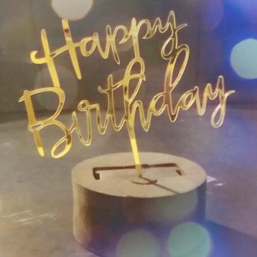 5pcs Acrylic Gold Silver Happy Birthday Cake Topper Cupcake Top Flags for Birthday Party Family Baking Cake Decorating Supplies