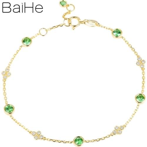 BAIHE Solid 18K Yellow Gold 0.70ct Round Natural Tsavorite bracelet 0.095ct Natural Diamonds Fine Jewelry Trendy Gift bracelet