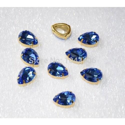 Free shippmen!sew on crystal K9 A TOP Quality 13x18mm 36PCS/lot sapphire Pear Droplet Pointback Facny Stone with claw setting