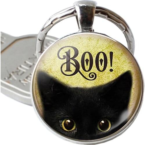 Halloween kitten Black Cat Pendant Trick or Treat Jewelry Cute Kitten Key Chain Key Ring Key Fob
