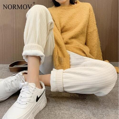 NORMOV Wide Leg Pants Corduroy Korean Style High Waist Loose Slim Trousers Female with Pockets Autumn Winter Warm Pants Women