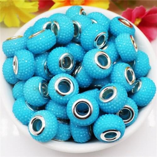 10Pcs Indicolite Color Blue Rhinestone Beads 15x8mm Round European Spacer Beads Charms for Bracelet Making Women DIY Hair Beads