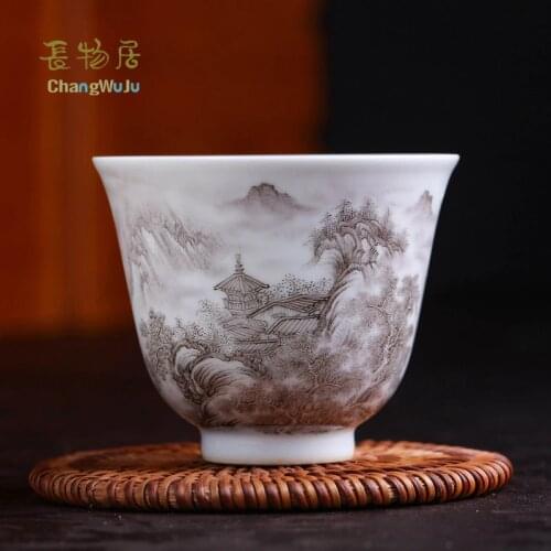 Changwuju in Jingdezhen the handmade famillie rose Kung-Fu one single tea cup painted by Jinhongxia