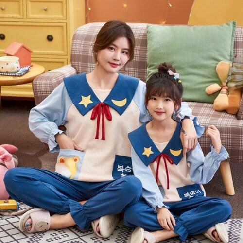Children Pajams Set Cotton Family Matching Outfits Autumn Long Sleeve Girls Nightwear Cartoon Princess Tracksuit Adult Kids Wear