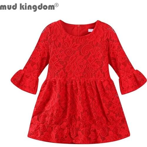 Mudkingdom Toddler Girls Dress Rose Flower Flare Sleeve Lace Birthday Party Dresses