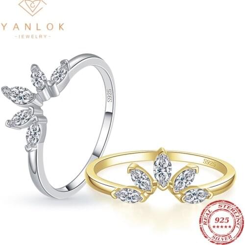 YANLOK 925 Sterling Silver Elegant Crown Pave Spakle Clear Zirconia Finger Rings For Women Wedding Engagement Statement Jewelry