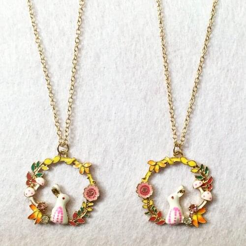 Crystal enamel leaf flower garland rabbit bunny pendant necklace link chain love heart necklace jewelry choker fashion jewellery