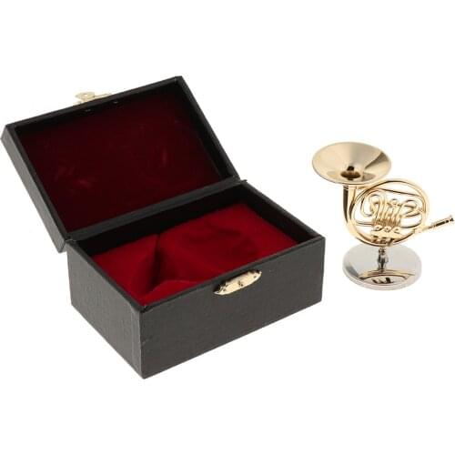 Exquisite Brass Horn Model Miniature French Horn Stable Base Mini Instrument