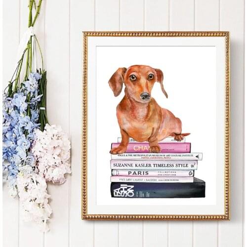 Modern Fashion Book Dachshund Dog Canvas Painting Vogue Poster Prints Nordic Wall Art Picture for Living Room Home Decor