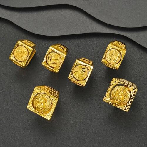 Hip Hop happiness for Chinese words Finger Rings For Men women 24K gold Wide rough Totems 3D Carving Jewelry wedding jewelry