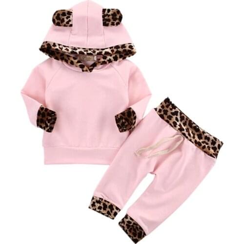 Toddler Baby Girl Clothes Suit Newborn Leopard Side Hooded Sweatshirt Coat Pants Leggings 2Pcs Sweet Clothing Set Infant Outfits