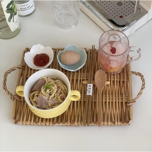 Nordic Ins Round Large Rattan Storage Tray Kitchen Cake Breakfast Cutlery Organizer Tray Decorative Table Jewelry Tray