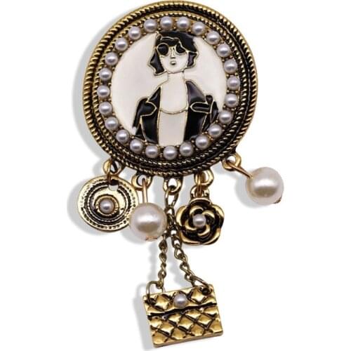 Fashion Brand Girl black Flowers Lapel Pins jewlery Broche Strass Brooches Bag Pearl Jewelry For Women