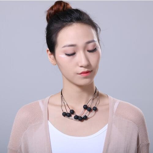 Costume Jewelry Woman Necklace 2021 Fashion Choker Necklace Statement Necklaces & Pendants Beautiful Black Lava Stone Pendants