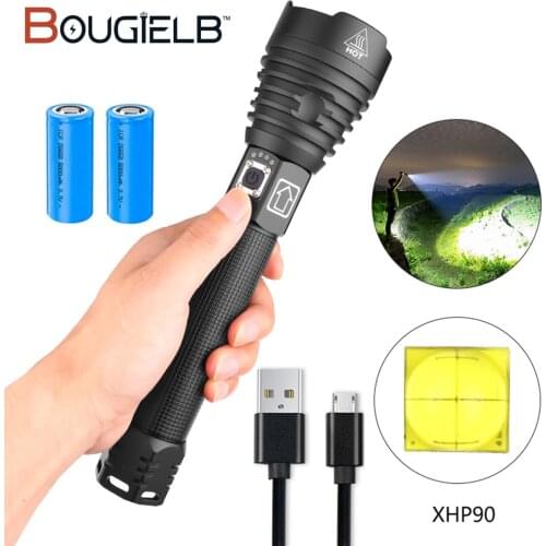 XHP90 Powerful LED Flashlight 18650 OR 26650 Battery USB LED Torch Zoomable Lantern Hunting Lamp Hand Light camping Outdoor