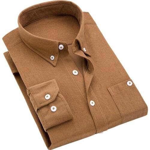 Men Vintage Turn Down Collar Corduroy Buttons Plus Size Business Slim Shirt
