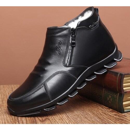 Mens zip boots winter Genuine Leather Wool Mens Fur botas hombre Warm Shoes Fashion snow boots men zapatos de hombre