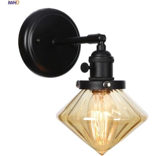 IWHD Black Diamond Retro Wall Lights For Home Switch Bedroom Bathroom Mirror Stair Light Glass Vintage Wall Lamp Sconce LED