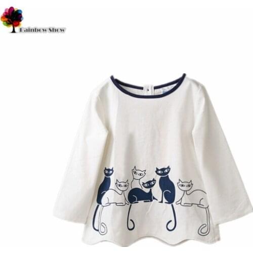 New Children Clothing Autumn Spring Girls Lovely Cartoon Animal Printed O-neck Floral Hedge Cotton Linen Girls Blouse